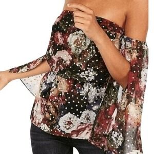 EXPRESS Floral Bohemian  Slit Sleeve Cold‎ Shoulder Blouse Elastic Waist Small